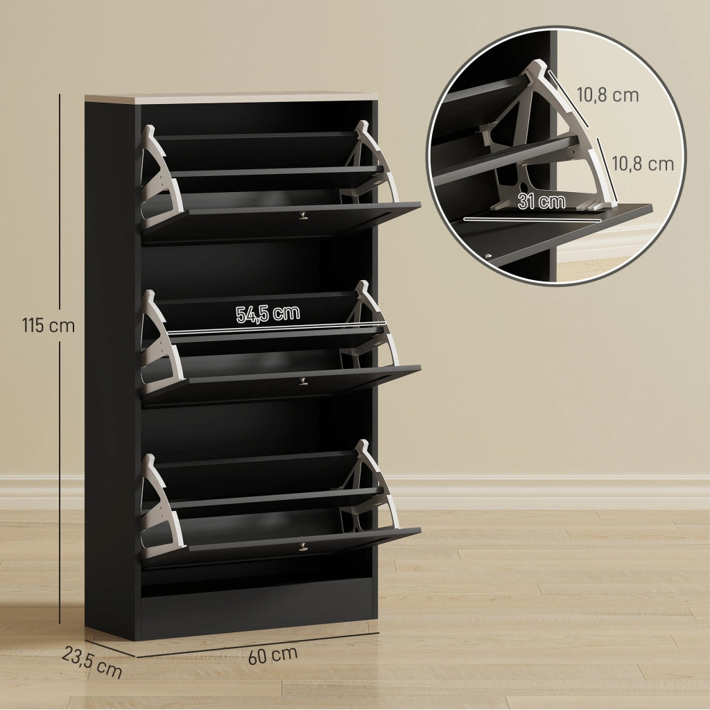 Scarpiera con Cassetti e Ripiani ¨C Minimal ¨C Nero 60x23,5x115 cm
