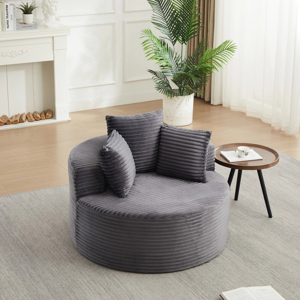 Poltrona a sacco, poltrona con braccioli, diametro 110 cm, velluto a coste, 3 cuscini, grigio (non richiede assemblaggio)
