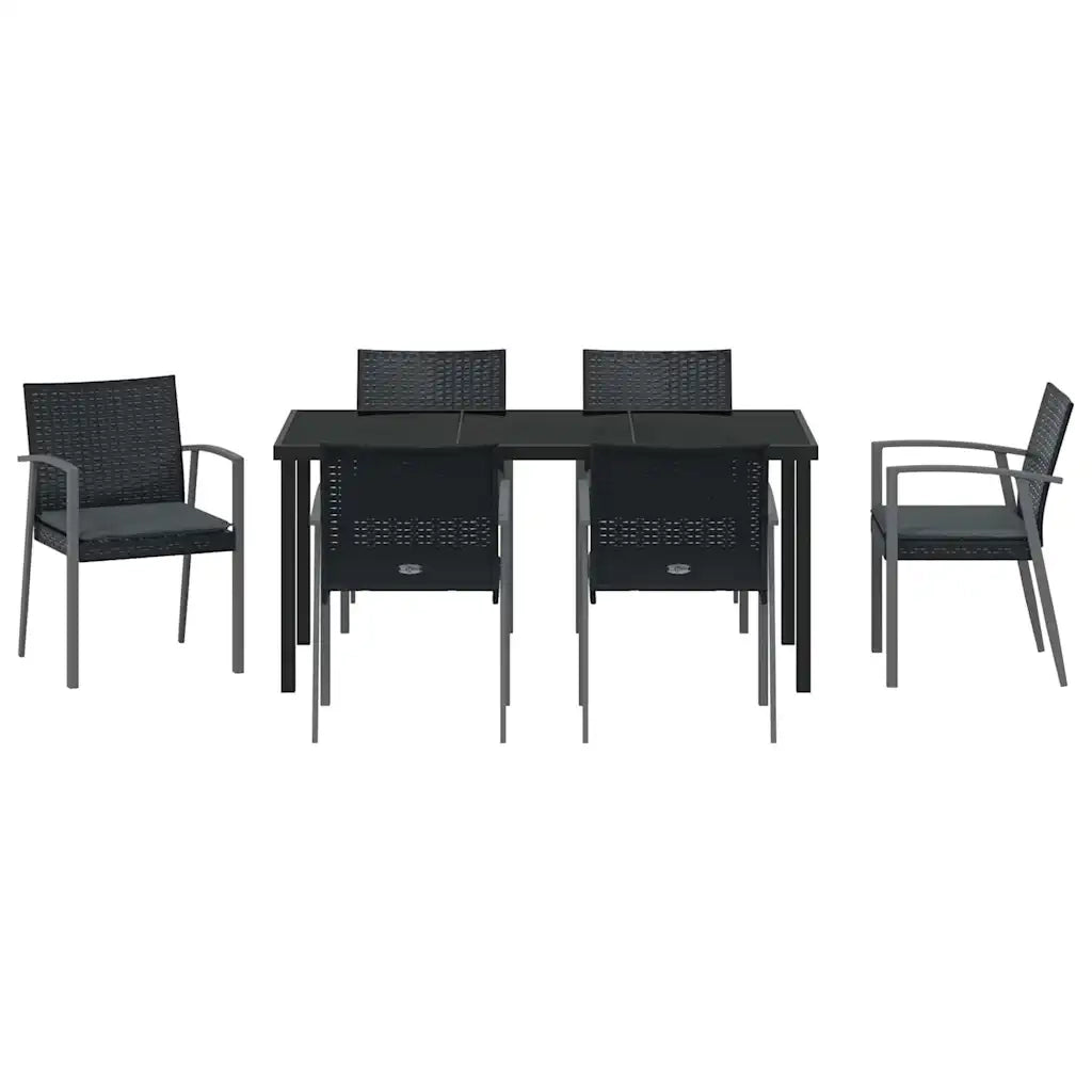 Set da Pranzo per Giardino 7 pcs Nero e Grigio Rattan in PE