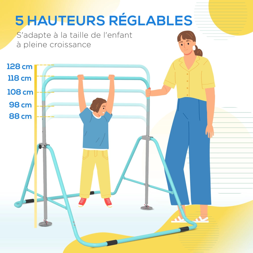 Sbarra Ginnastica Pieghevole per Bambini Altezza Regolabile 88-128 cm ¨C Minimal ¨C Verde