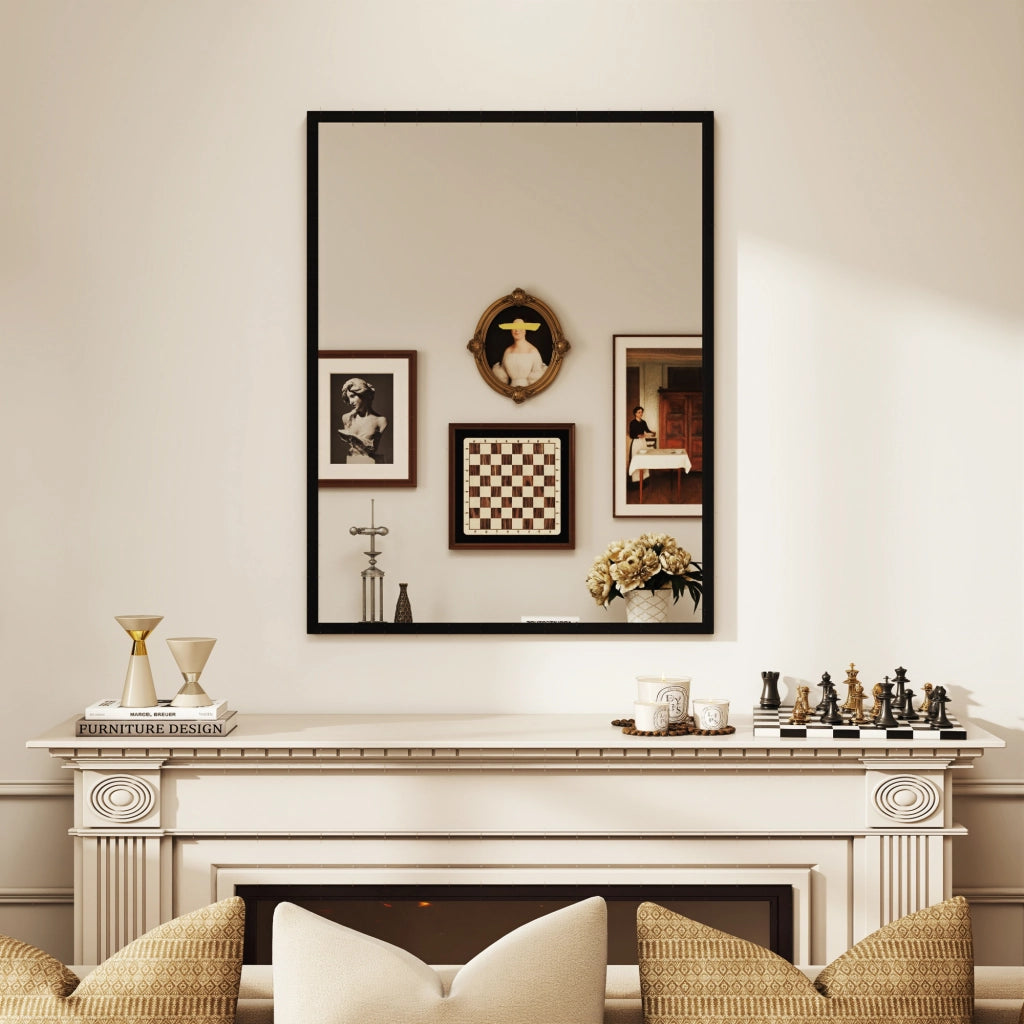 Specchio da parete ¨C Minimal ¨C 90x70 cm, legno, nero