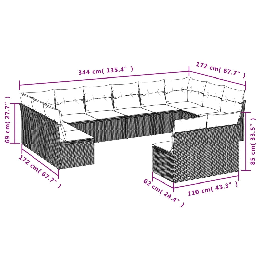 Set Divani da Giardino 12 pz con Cuscini Grigio in Polyrattan 3250209