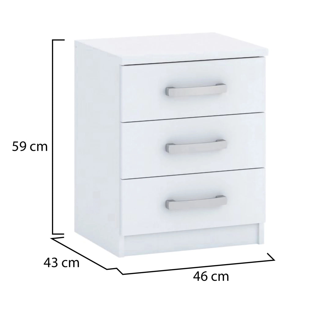 Lebale, Comodino 3 Cassetti, 46x43x59h cm Bianco