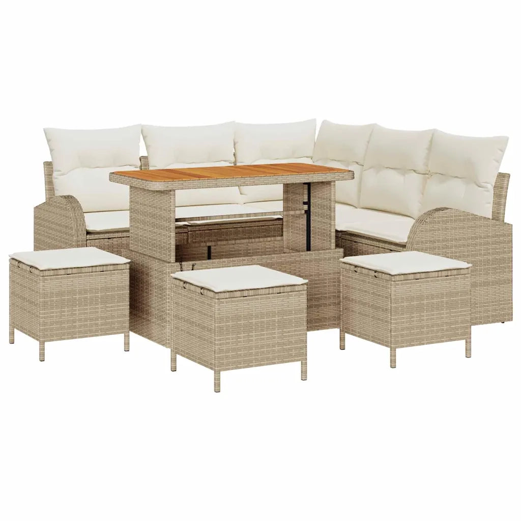 Set Divano da Giardino con cuscino 9 pcs Beige polyrattan 3362401