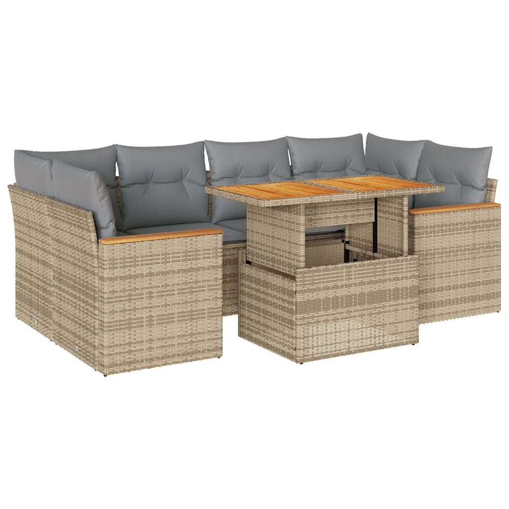 Set Divano da Giardino 6 pz con Cuscini Beige Polyrattan Acacia 3327454