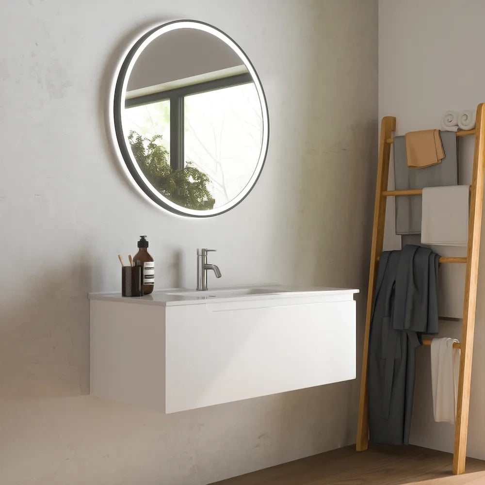 Mobile bagno sospeso 80cm un cassetto bianco opaco con lavabo | Ardenne