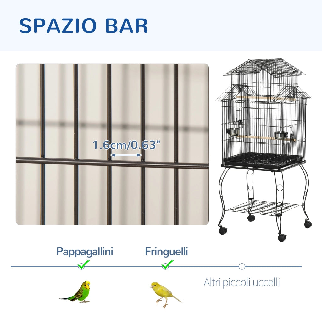EasyComfort Gabbia per Uccelli da Interni in Legno con Vassoio, 4 Ruote e Trespolo, 50x49x137cm