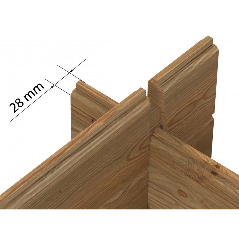Casetta in legno da giardino 358x296 cm impregnato autoclave 28 mm, porta doppia con vetro e serratura, deposito esterno - Esterni da Vivere