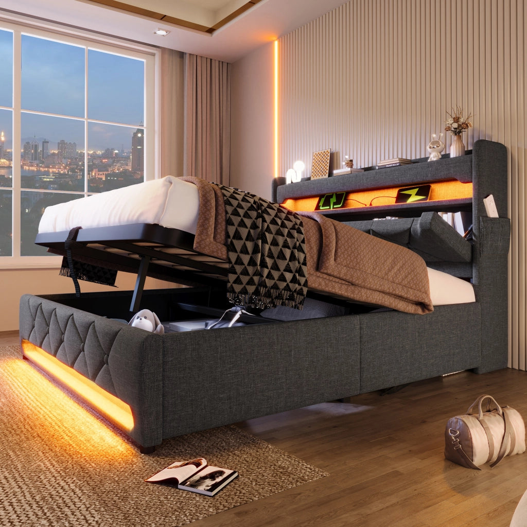 letto imbottito lino grigio 160 x 200 cm