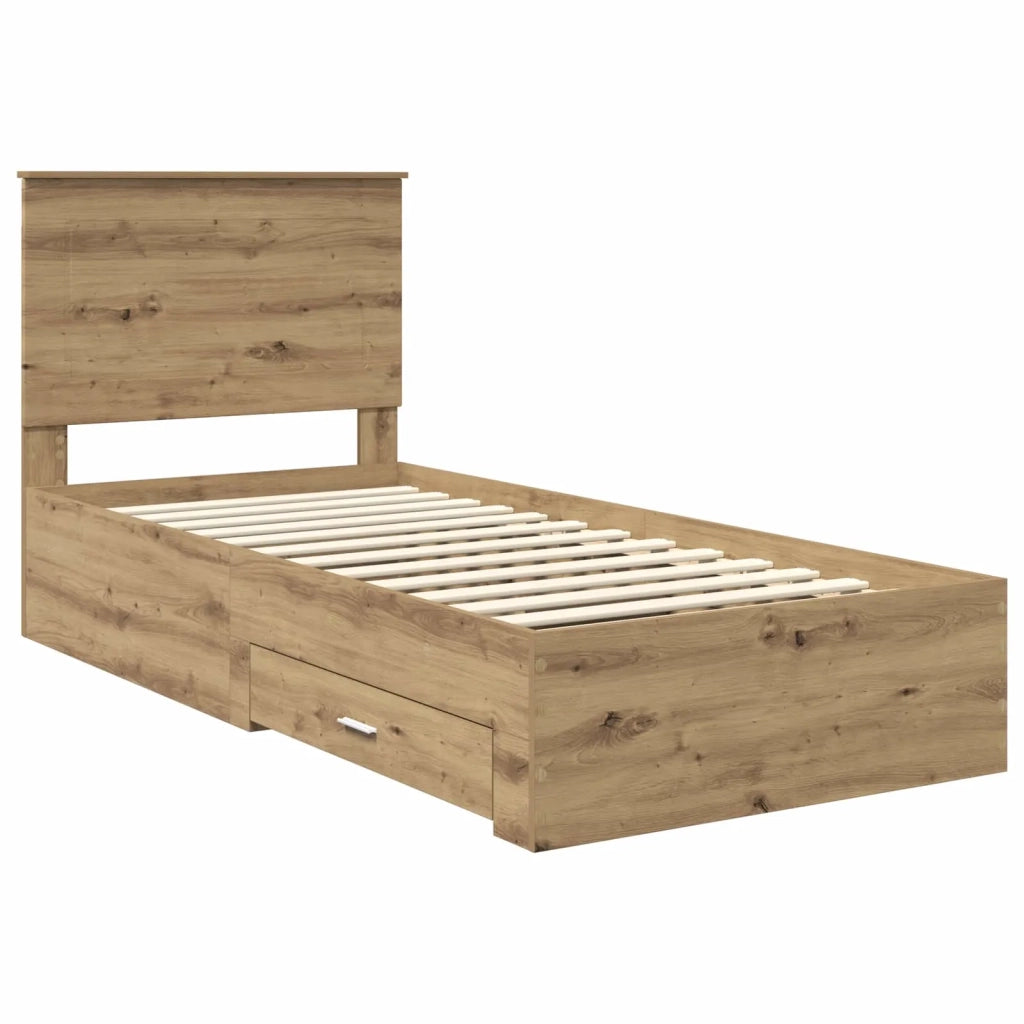Letto singolo | Letto per adulti | Struttura del letto con testiera Rovere artigianale 90 x 190 cm