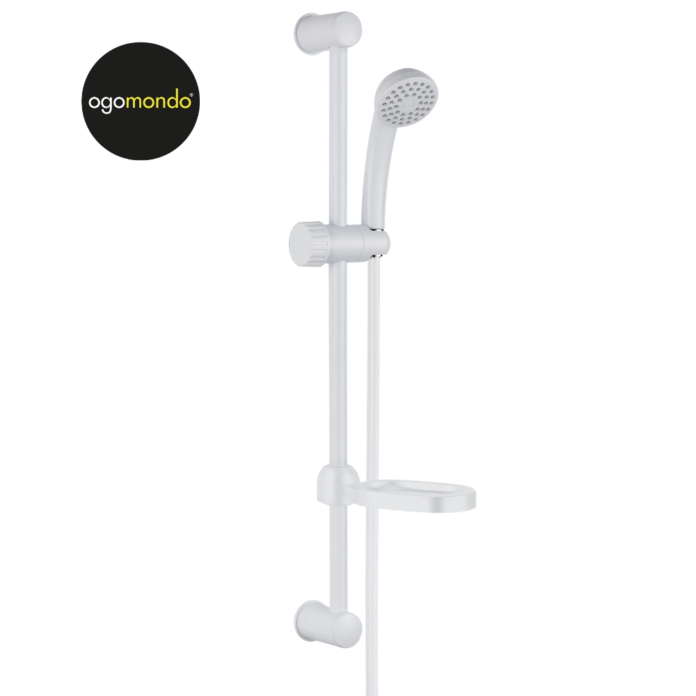 Ogomondo saliscendi in abs bianco blush con doccetta e portasapone