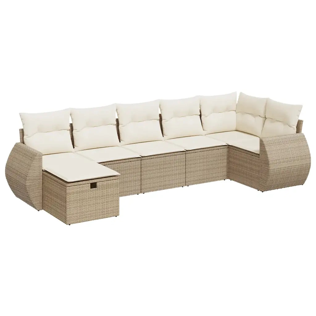 Set Divani da Giardino 7 pz con Cuscini Beige in Polyrattan 3325604