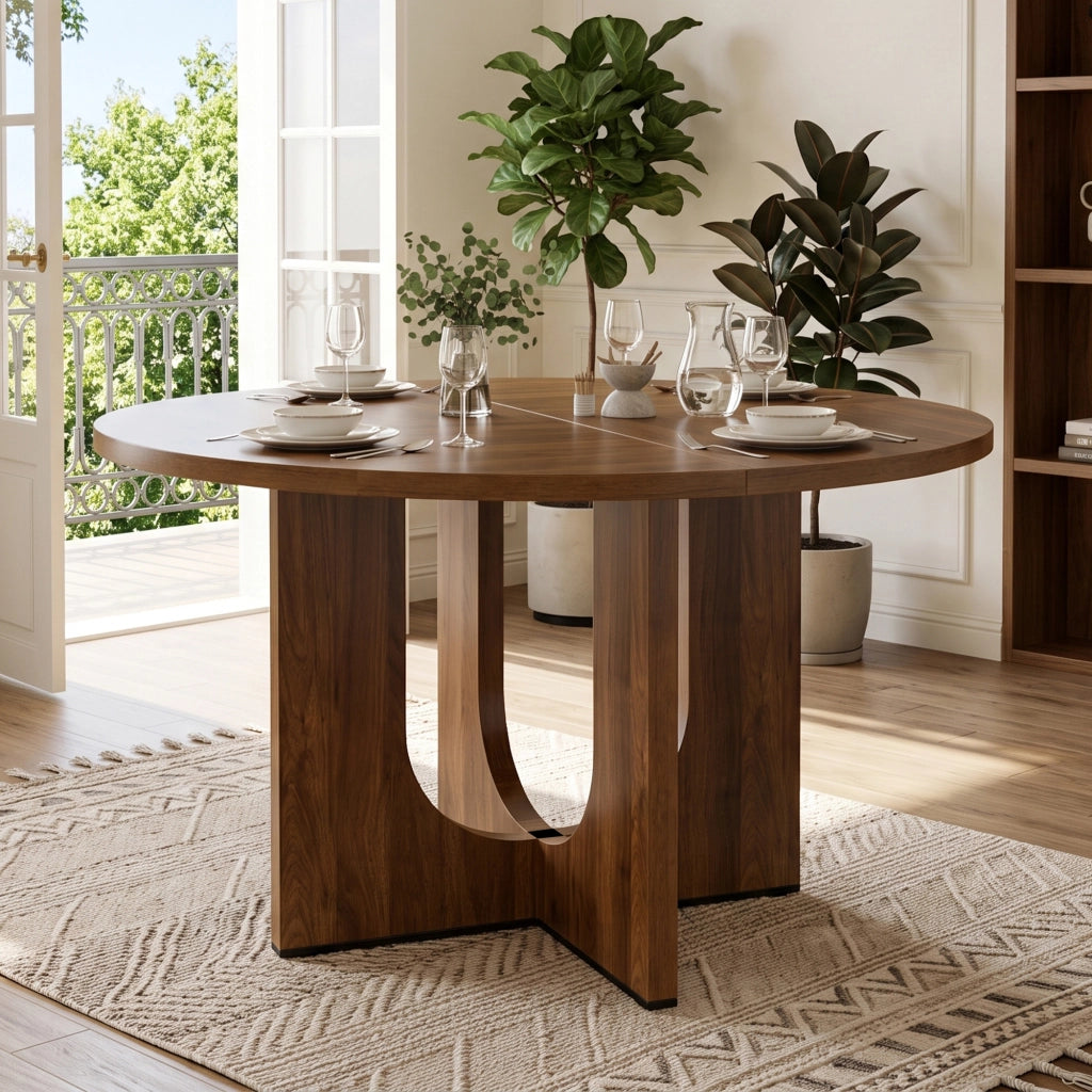 TAVOLO da pranzo rotondo Ø 120 cm MDF noce per 4-6 persone