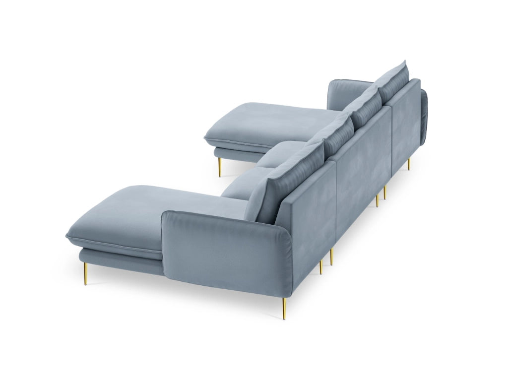 Cosmopolitan Design - Divano panoramico "Vienna" 6 posti in velluto azzurro 
