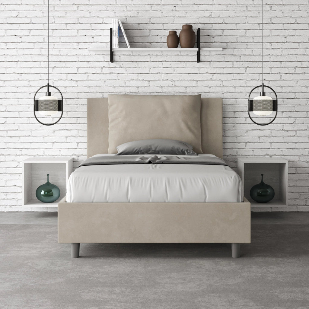BS COM Letto una piazza e mezza senza rete imbottito 110x210 microfibra sabbia