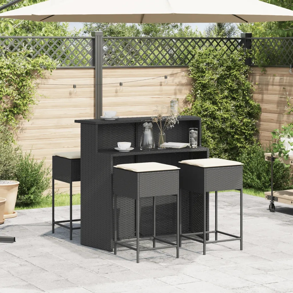 Set Bar da Giardino 5 pz con Cuscini in Polyrattan Nero 3261487