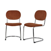Set 2 sedie arrotondate metallo, velluto a coste e gambe cromate,