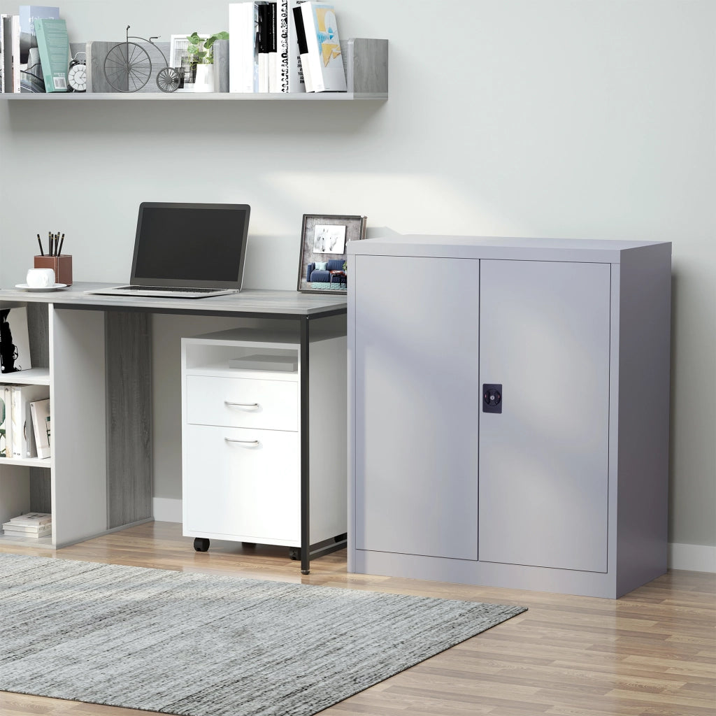 Armadio metallico con ante e cassetti ¨C zephmum ¨C 80x40x92,5 cm grigio