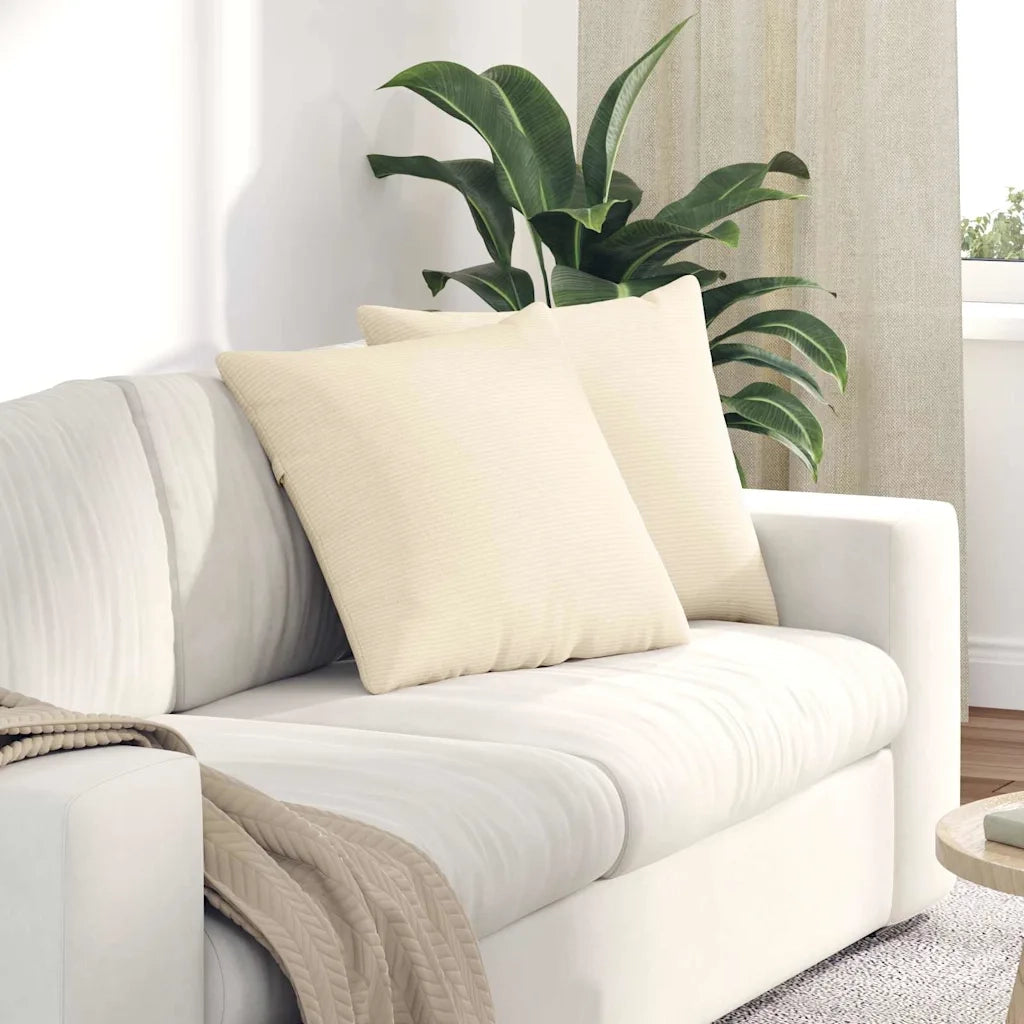 Cuscini da Divano 2 pz-Set di 2 Cuscini per Sofa Crema 50 x 50 cm Tessuto in Cords 109949