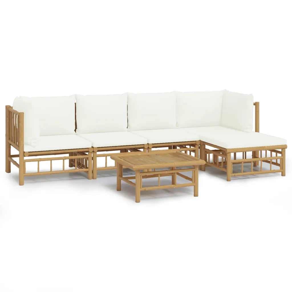 Set Salotto da Giardino 6pz con Cuscini Bianco Crema in Bambù 3155200