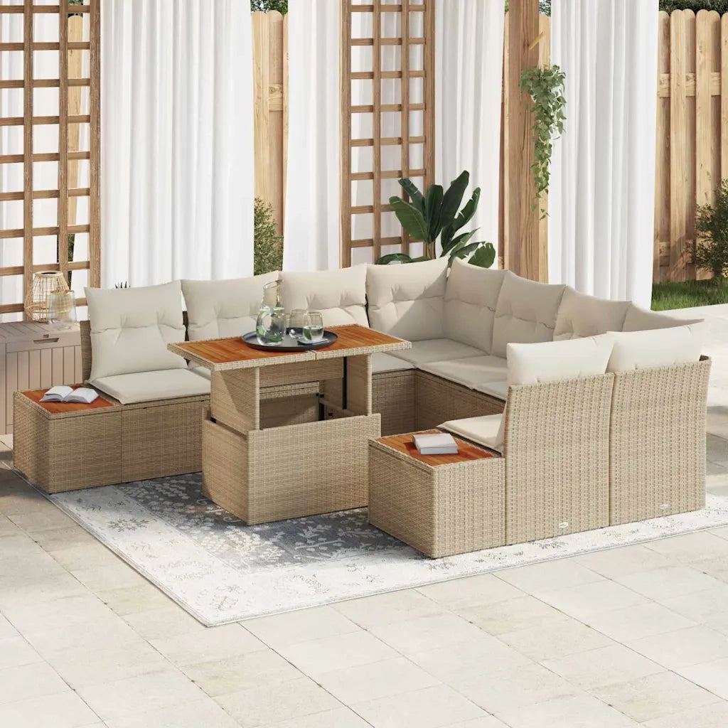 Set da Pranzo per Giardino con cuscino 9 pcs Beige e Crema