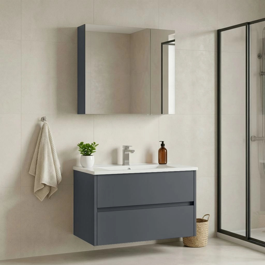 Set mobile lavabo con specchio (2 pezzi) "Side 85 v2" - 85 x 45 x 52 cm - Antracite opaco