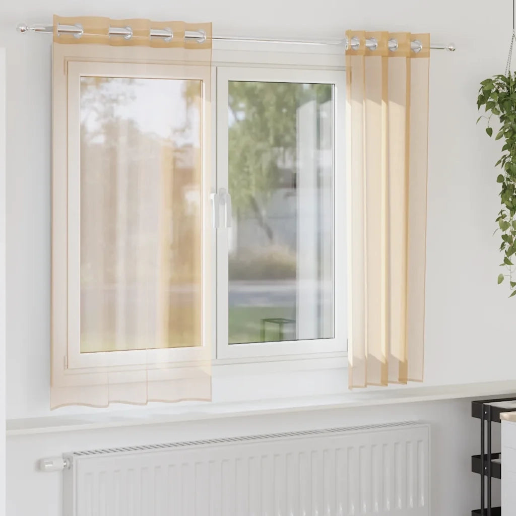 Tende in Voile con Occhielli 2 pz Sabbia 4102119
