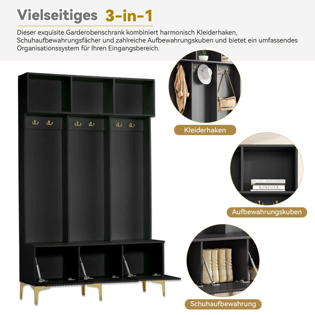 ARMADIO GUARDAROBA CON PANCA 120x23,5x191,5 cm Nero
