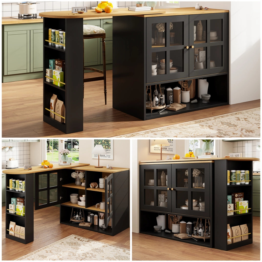 Credenza Girevole 360¡ã con Vetro e Ripiani ¨C MINIMAL ¨C Nero