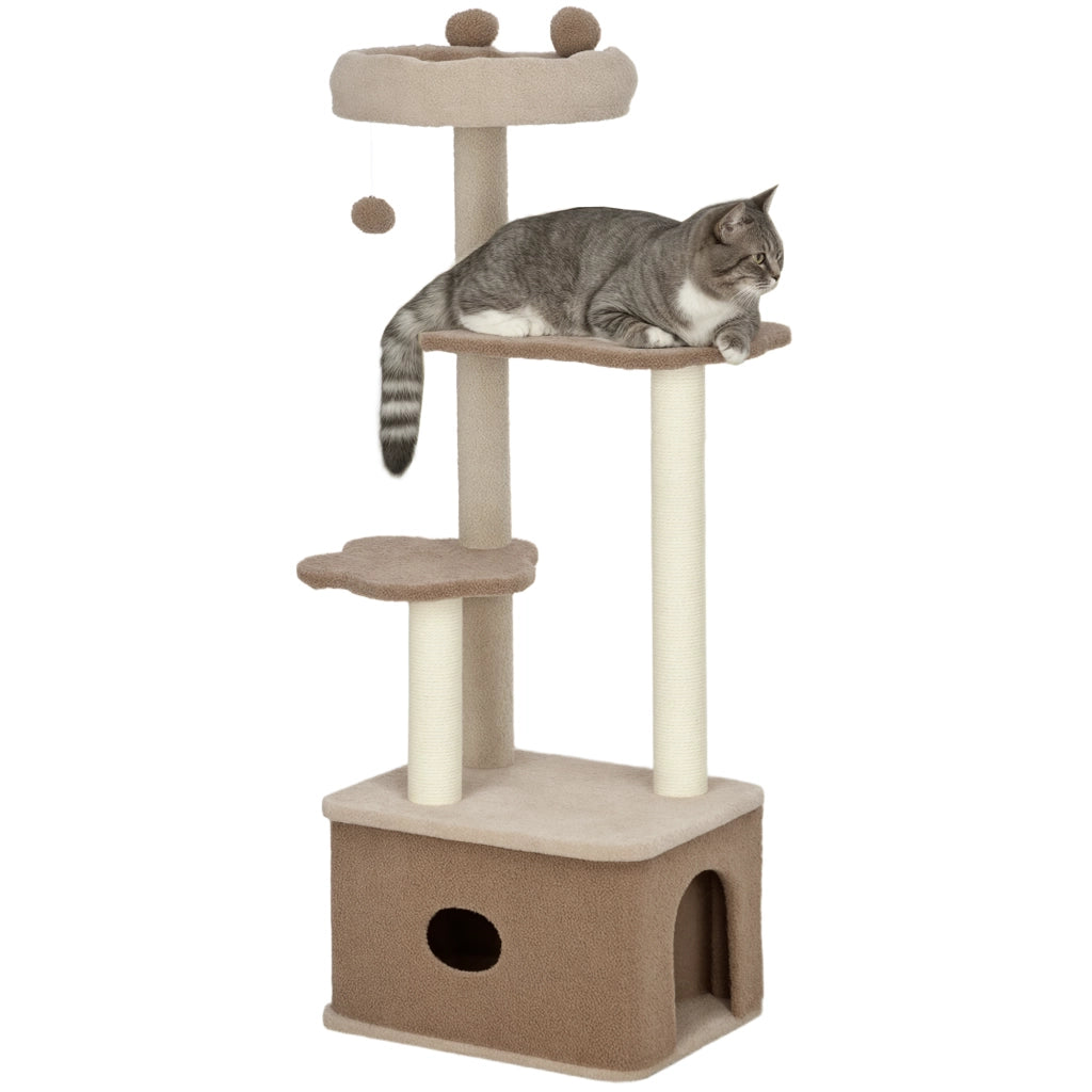 Albero tiragraffi per gatti con piattaforme e nido ¨C Minimal ¨C 133 cm