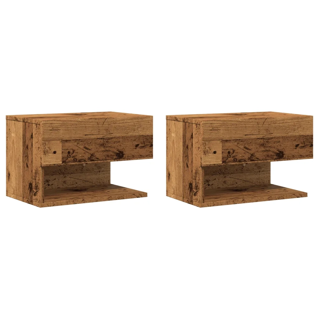 Comodini da Parete 2pz-Tavolino da notte Legno Antico