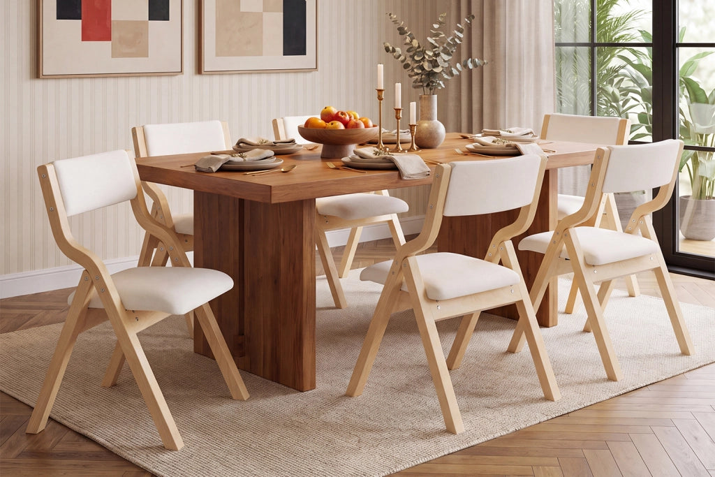 SEDIA Pieghevole Set da 4 pezzi in Legno massello e Lino Beige