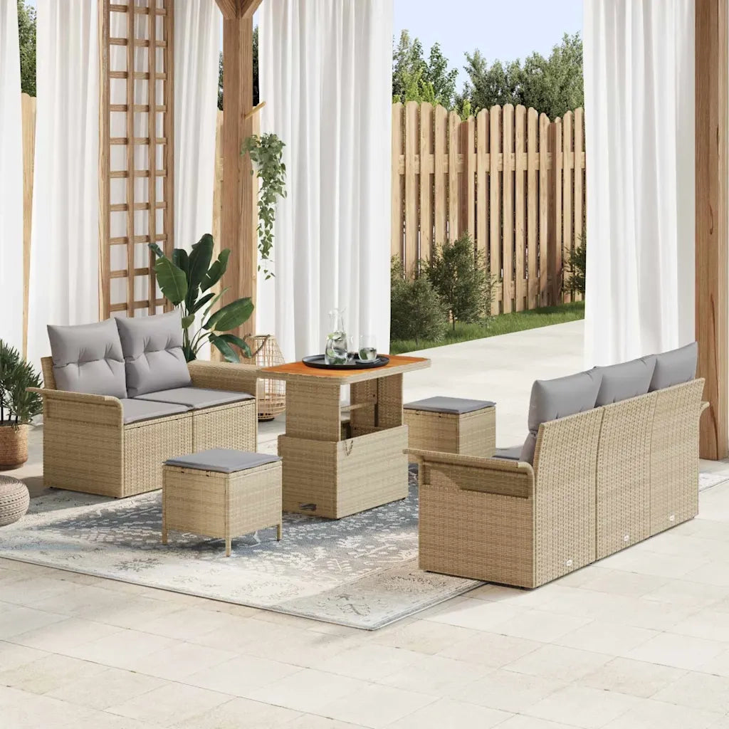 Set Divano da Giardino con cuscino 8 pcs Beige polyrattan