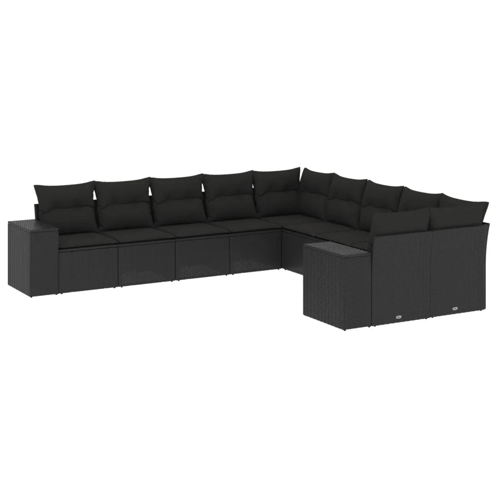 Set Divani da Giardino 10pz con Cuscini in Polyrattan Nero 3223104