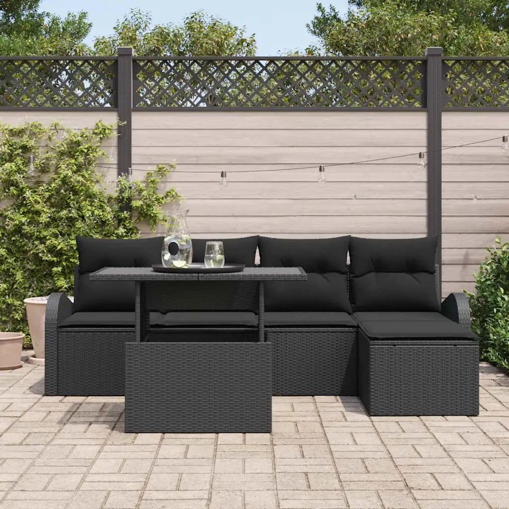 Set Divano da Giardino con cuscino 6 pcs Nero polyrattan 3348629