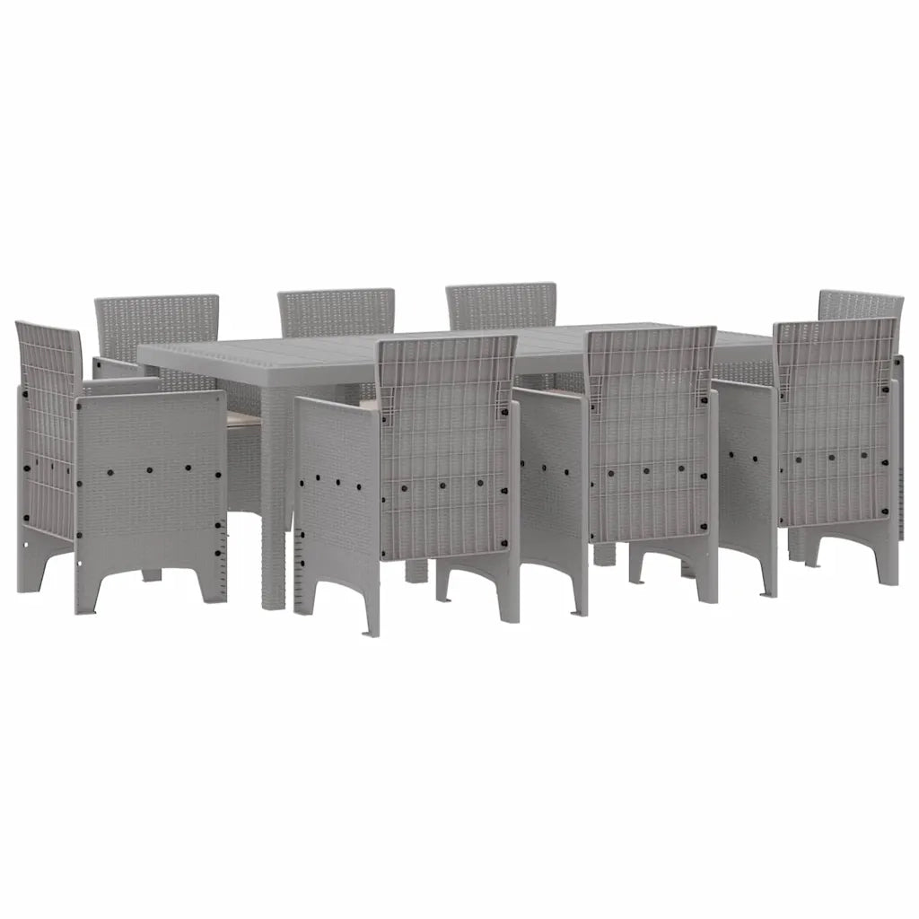 Set da Pranzo per Giardino 9 pcs Grigio chiaro Polipropilene