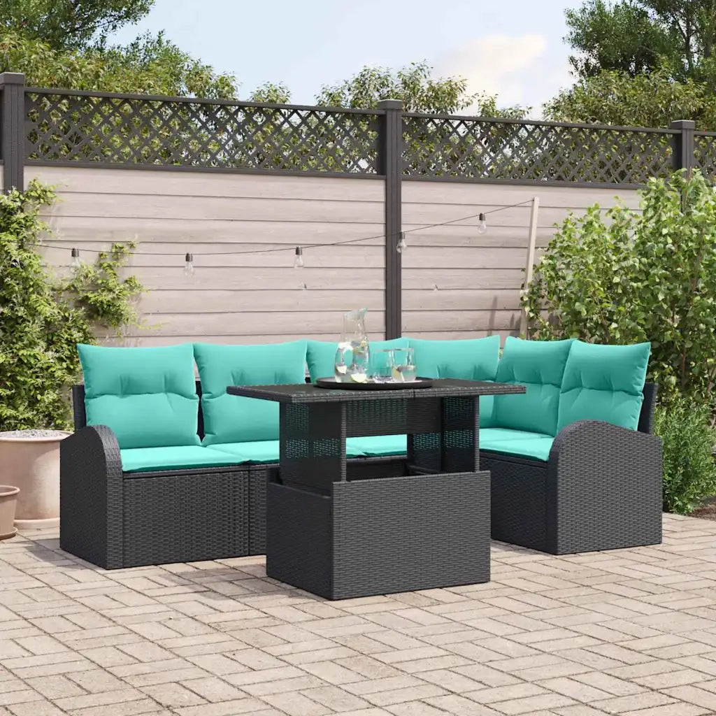 Set Divano da Giardino con cuscino 6 pcs Nero Poly Rattan 3357389