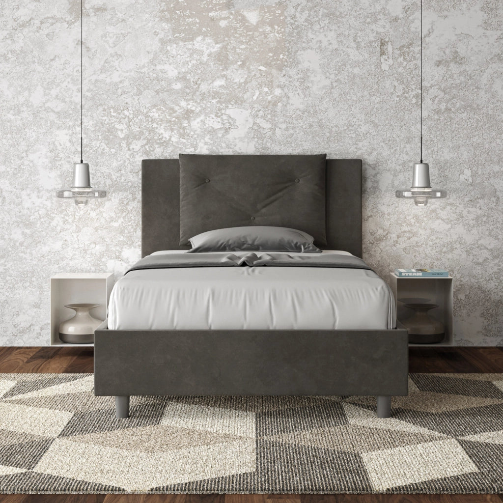 BS COM Letto singolo senza rete imbottito 100x200 microfibra grigio