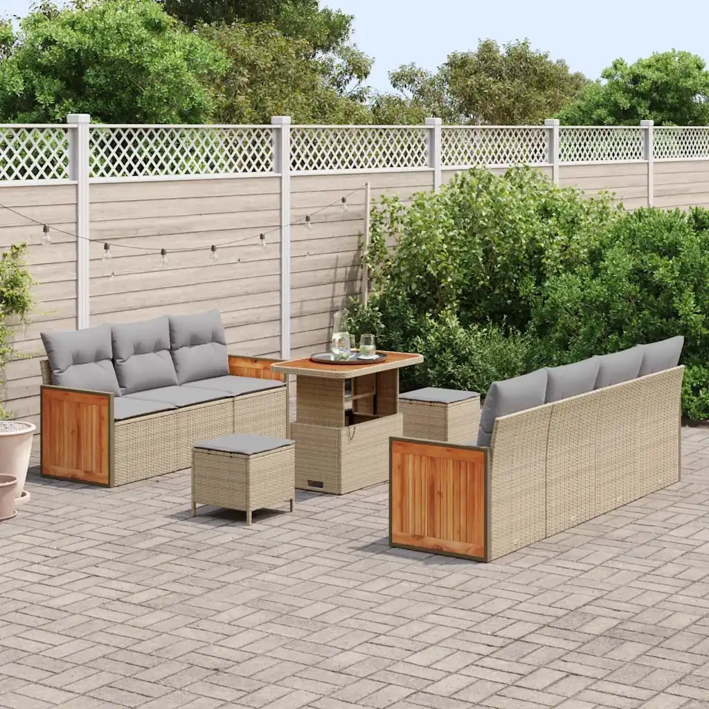 Set Divano da Giardino con cuscino 10 pcs Beige e Grigio Chiaro