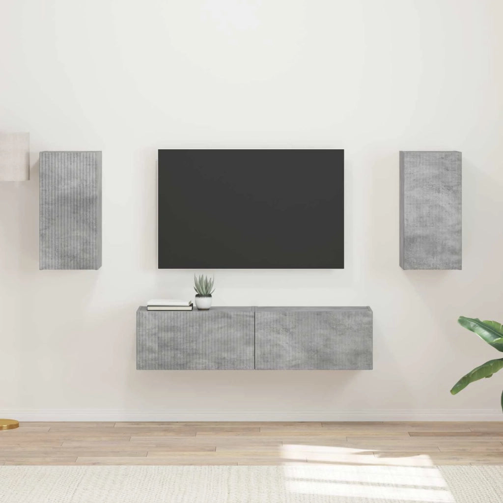 Set mobile TV 4 pcs Grigio cemento Legno multistrato