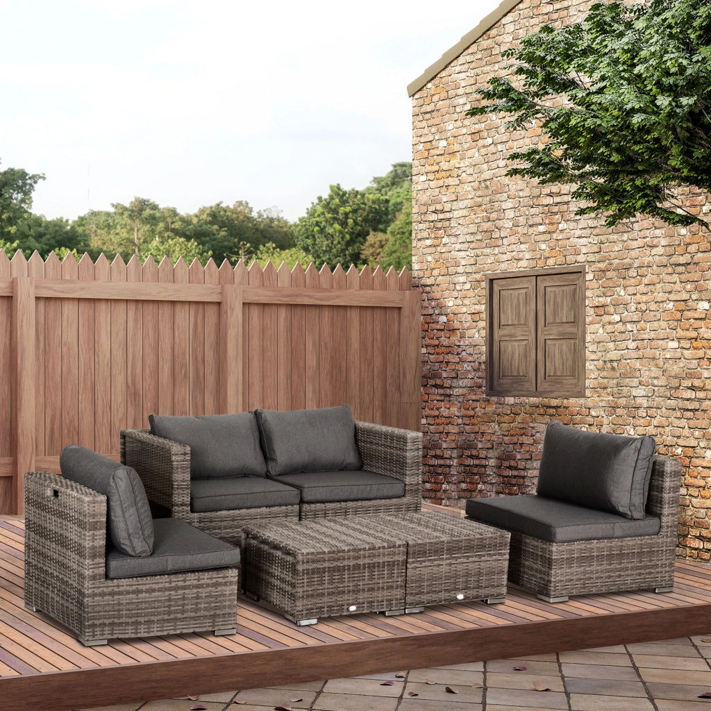 EasyComfort Salotto da Esterno in Rattan PE da 8 Pezzi, Set Mobili da Giardino Salvaspazio con Poltrone, Tavolini e Sgabelli, Grigio