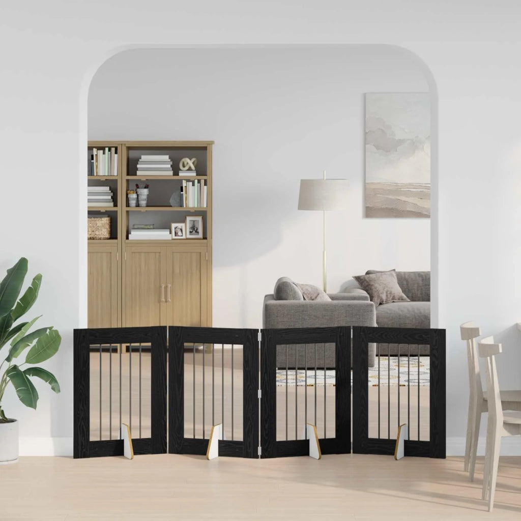 Cancello per cani con supporti 4 pz Rovere Nero 60 x 80 cm CFW6590017