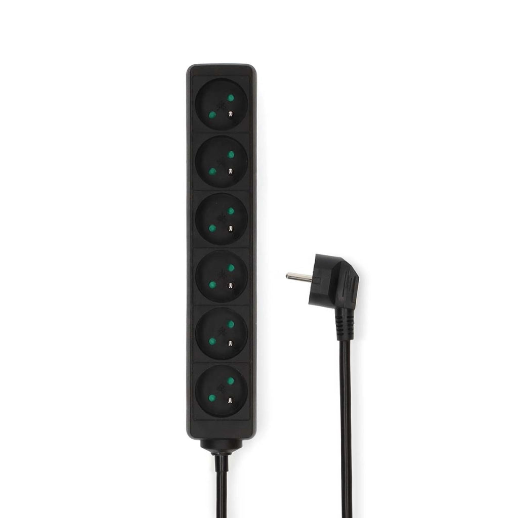 Ciabatta a 6 vie 3680W 16A Pin Ground 1,5m Tipo E Francia Nero Nedis