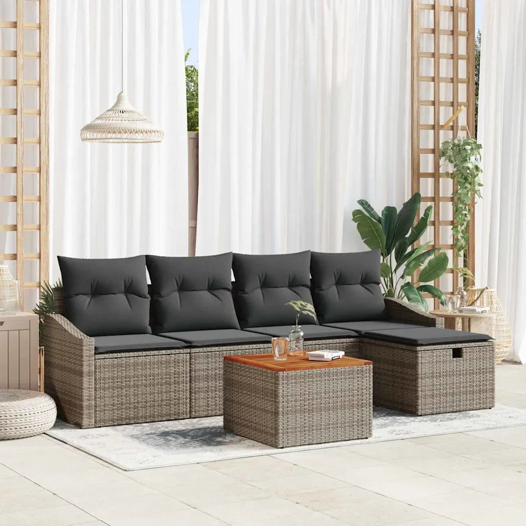 Set Divano da Giardino con cuscino 6 pcs Grigio polyrattan