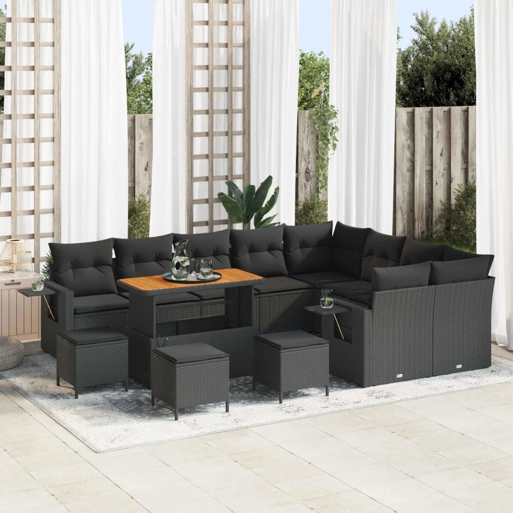 Set Divano da Giardino con cuscino 13 pcs Nero polyrattan 3363739
