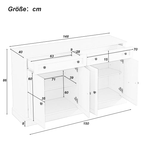 Sideboard moderno con 4 ante e 2 cassetti - Zephmum - 150x40x86 cm - Antikwei?