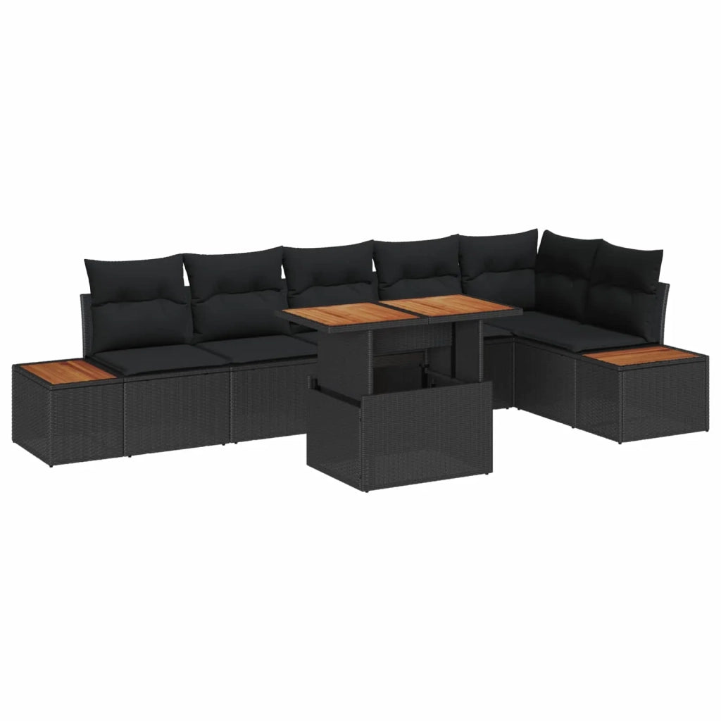 Set da Pranzo per Giardino con cuscino 7 pcs Nero e Marrone