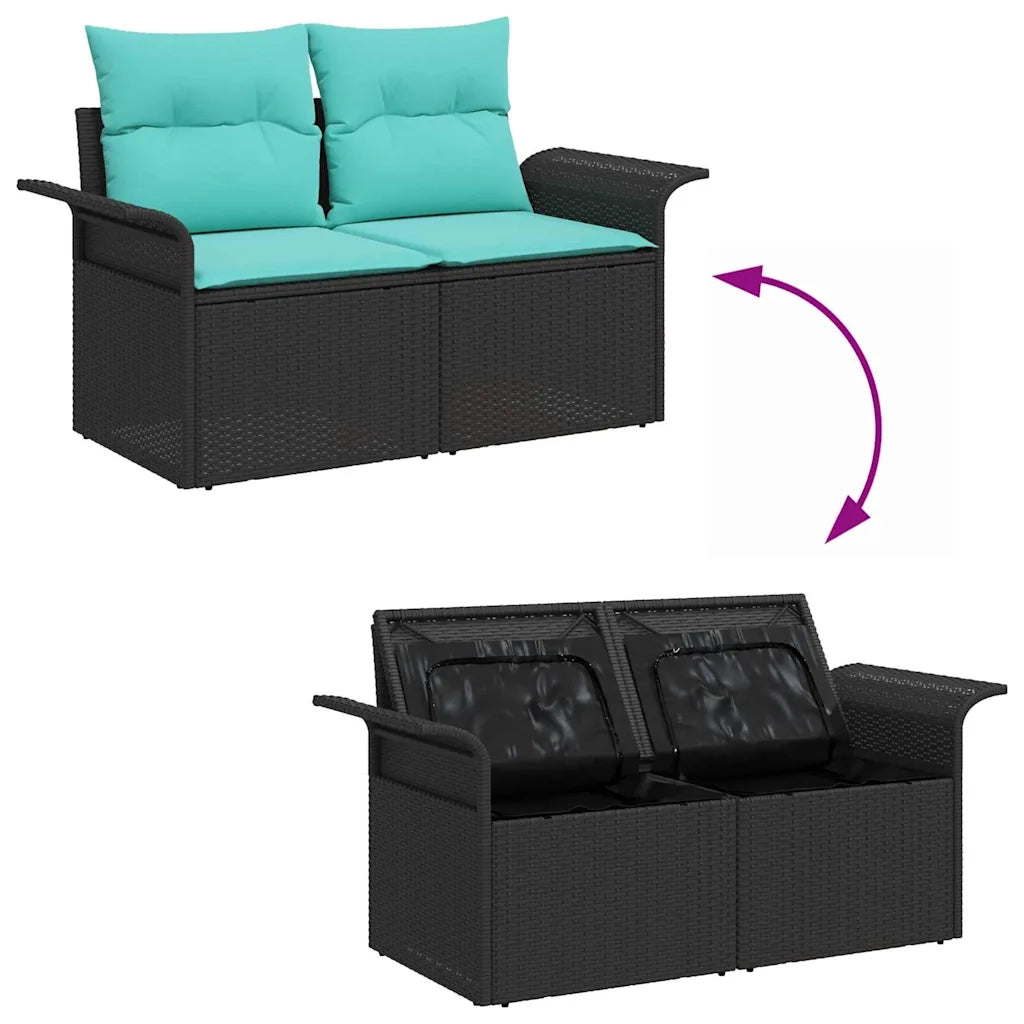 Set Divano da Giardino 9 pcs Nero e Turchese polyrattan 3353965
