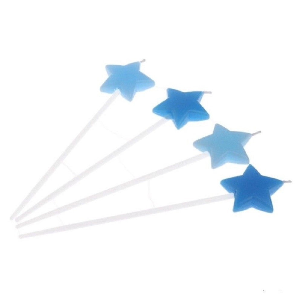 Trade Shop - Candeline Torte Torta Decorazione Stelline Candeline Compleanno Party 4pz - Azzurro