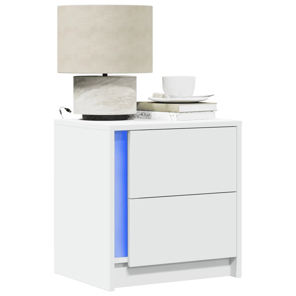 Comodino | Armadio da Notte | Mobiletto da notte con Luci LED Bianco in Legno Multistrato